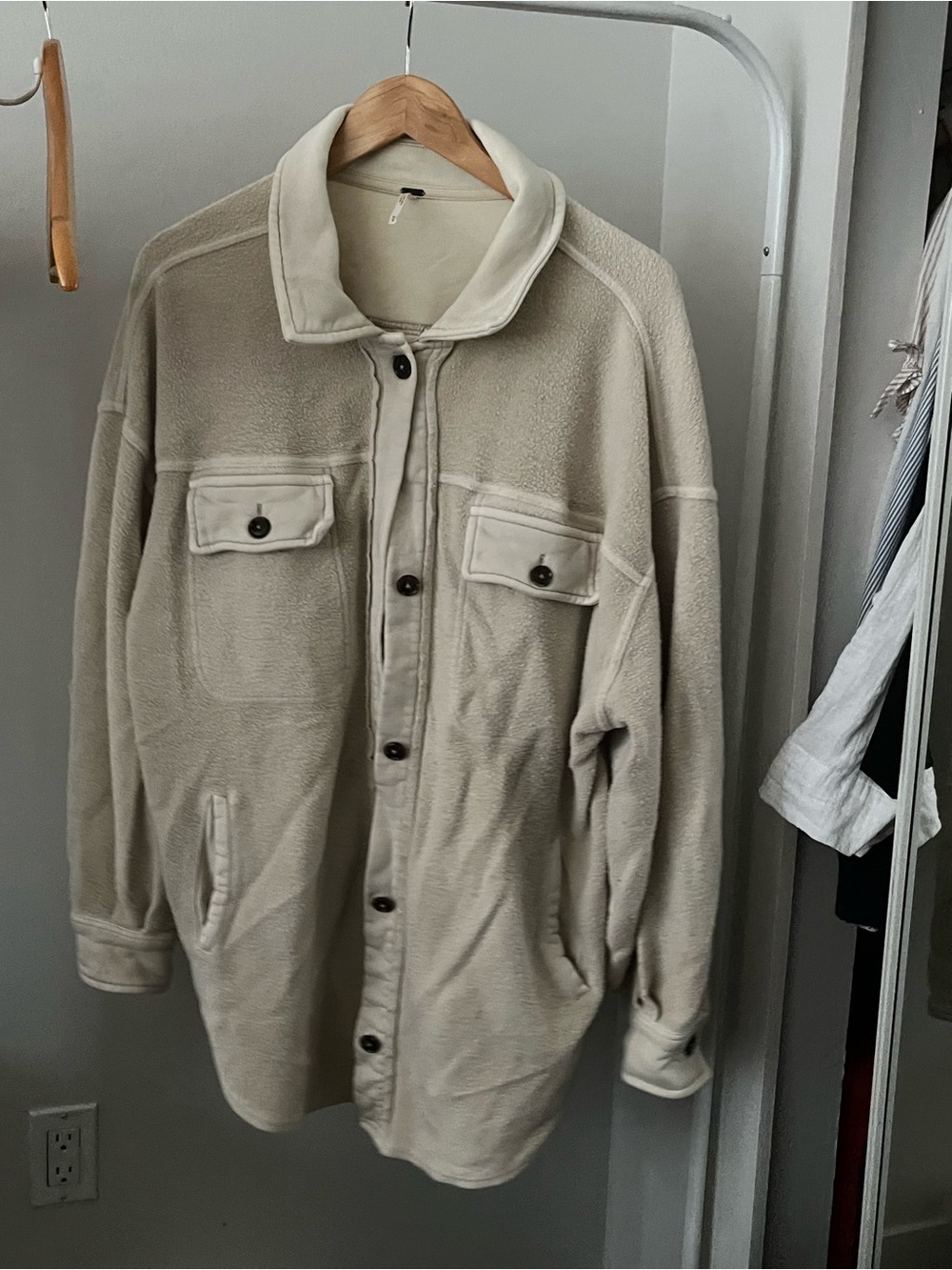 Free People Cream Fleece Button-Up